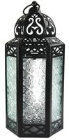 Vela Lanterns Moroccan Style Candle Lantern with LED Lights, Large, Clear Glass