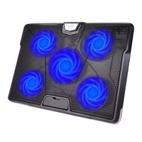 HIRALIY 5 Fans Laptop Cooling Pad 12"-17" Cooler Pad Chill Mat with LED Light Dual USB 2.0 Ports Adjustable Mount Stand (Black+Blue)