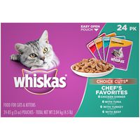 Whiskas Choice Cuts Chef'S Favorites Variety Pack Wet Cat Food, (24) 3 Oz. Pouches