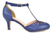 Chase & Chloe Kimmy-36 Women's Teardrop Cut Out T-Strap Mid Heel Dress Pumps (10 B(M) US, Navy PU Low)