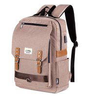 College Vintage Backpack Fashion 15.6" Laptop Rucksack with USB Charging(Khaki)
