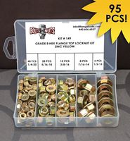 1/4" 5/16" 3/8" 7/16" 1/2" Grade 8 Hex Flange Prevailing Torque Lock Nut Yellow Assortment - 95 Pieces!
