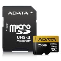 ADATA Premier ONE 256GB SDXC UHS-II U3 Class10 V90 3D NAND 4K 8K Ultra HD 275MB/s Micro SD Card with Adapter (AUSDX256GUII3CL10-CA1)