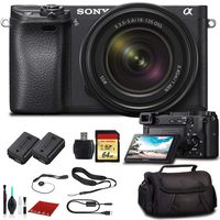 Sony Alpha a6500 Mirrorless Digital Camera with 18-135mm Lens (ILCE-6500M/B) with Bag, Extra Battery, 64GB Memory Card, Memory Card Reader and More.