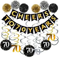 70th Birthday Party Decorations Pack - Cheers to 70 Years Banner,Poms, Sparkling Celebration 70 Hanging Swirls for 70 Years Old Party Supplies 70th Anniversary Decorations