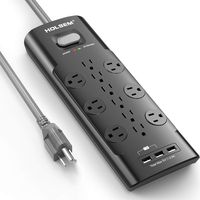 HOLSEM Surge Protector Power Strip 12 AC Outlets 3 Smart USB Charging Ports (5V/3.1A) with 6' Heavy Duty Extension Cord, Black