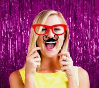 Magenta Hot Pink Foil Fringe Metallic Curtain 3 x 8 Tinsel Pack of 1 Photo Booth Props for Birthday Bachelorette Wedding Engagement Baby Shower Graduation Retirement Party Decorations