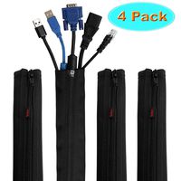 Cable Management Sleeve, Hikig Cord Organizer System - 19.5" Portable Nylon Cable Sleeve with Zipper, Wire Cover, Cable Wrap, Cord Sleeves for TV, Computer, Office, Home Entertainment, 4 Pack - Black