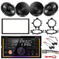 JVC KW-R930BTS Double DIN Bluetooth Car CD Player Stereo Receiver Bundle Combo with 4X 6.5 300W Coaxial Speakers w/Brackets & 4X Wiring Harness, Dash kit, 4X Antenna Adapter GM Vehicles