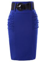 Belle Poque Elastic Pencil Skirts Women Blue Knee Length Office Skirts S KK271-4