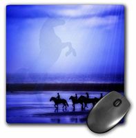 3Drose LLC 8 X 8 X 0.25 Inches Mouse Pad, Horse and Riders on The Beach at Twilight with The Silhouette of a Horse Reaching for The Light. (Mp_127614_1)