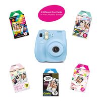 Fujifilm Instax Mini 7S Instant Camera (Certified Refurbished) with Mystery Film Pack Bundle | 2 Mystery Film Fun Packs of 10 Sheets | Rainbow, Shiny Star, Comic, Candy Pop & Stained Glass(Light Blue)