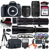 Canon EOS 77D DSLR Camera with 18-55mm STM Lens, Canon 75-300mm Lens, 420-800mm Telephoto Lens & 650-1300mm Lens Kit with Prime Accessory Bundle