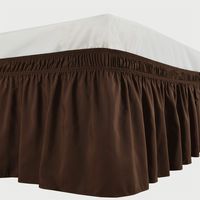 Biscaynebay Wrap Around Bed Skirts Elastic Dust Ruffles, Easy Fit Wrinkle and Fade Resistant Solid Color Silky Luxurious Textured Fabric, Brown Queen 15 Inches Drop