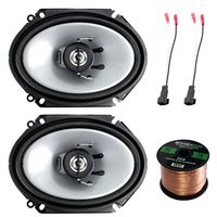 2X Kenwood 6x8 250W 2-Way Sport Series Black Car Audio Coaxial Speakers, 2X Enrock 16 Gauge Speaker Harness Adapter W/Red Bullet for Select Ford Vehicles 1998-UP, Enrock 16-Gauge 50 Ft Speaker Wire
