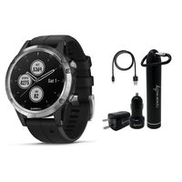Garmin Fenix 5 Plus Premium Multisport GPS Watch with Maps, Music and Contactless Payments and Wearable4U Ultimate Power Pack Bundle (Silver with Black Band)