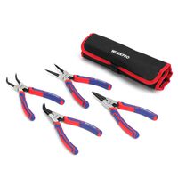 WORKPRO 4-Piece Snap Ring Pliers Set - Heavy Duty 7-inch Internal/External Circlip Pliers Kit (Tip Diameter 5/64'')-Straight/Bent Jaw - Cr-V Steel - for Ring Remover Retaining- Storage Pouch Included