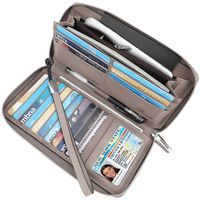 Lavemi Women's RFID Blocking Real Leather Zip Around Wallet Clutch Large Travel Purse Wristlet(Large Size Vintage Gray)