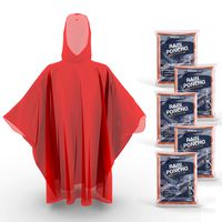 Hagon PRO Disposable Rain Ponchos for Adults (5 Pack) Premium Quality 50% Thicker - 100% Waterproof Emergency Rain Ponchos with Hood - for Concerts, Amusement Parks, Camping (Red 5 Pack)