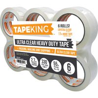 Tape King Crystal Clear Premium Packing Tape Refill 6 Rolls - Ultra Clear, Heavy Duty Packaging, Shipping, Sealing Cartons