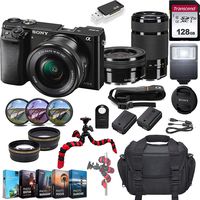 Sony Alpha a6000 Mirrorless Camera w/ 16-50mm & 55-210mm Lenses & 128GB SD Card Bundle(Black)
