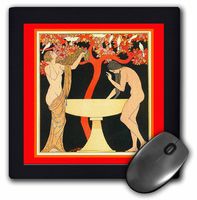 3dRose LLC 8 x 8 x 0.25 Inches Mouse Pad, Barbier Art Nouveau with Ladies in Black/Red Frame (mp_44759_1)