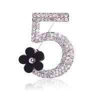 MISASHA Fashion Jewelry Rhinestone Number Five Pin Brooch with Camellia Flower Charm
