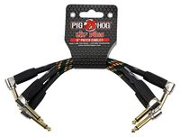 Pig Hog PHLIL6RA Lil' Pigs Right-Angle 1/4" Vintage Rasta Stripe Instrument Patch Cables, 6" (3 Pack)