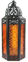 Vela Lanterns Moroccan Style Candle Lantern, Medium, Amber Glass