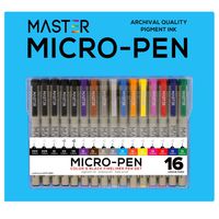 Set of 16 Unique Black and Colored Master Markers Micro-Pen Fineliner Ink Pens - 11 Vibrant Colors & 5 Black Fine Point Tip Sizes - Professional Technical Writing Drawing Pens - Artist Illustration