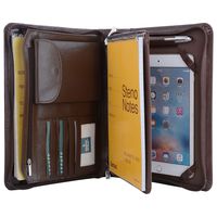 Deluxe Leather Padfolio Case, Zipper Portfolio Organizer Folio Folder, Fits iPad Mini 5 2019 and Junior Legal / A5 Paper