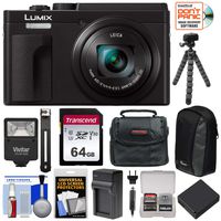 Panasonic Lumix DC-ZS80 4K Wi-Fi Digital Camera (Black) with 64GB Card + Battery + Charger + Case + Flash + Tripod + Kit