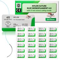 Sutures Thread with Needle (4-0 Nylon 24 Pack) - Medical & Nursing Student's Surgical Set, Vet Suturing Kit, First Aid Tactical Field Emergency Demo, EMT Clinic Practice, Taxidermy, Outdoor Camping