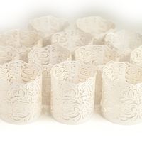 Frux Home and Yard Votive Candle Holders - Flameless Tea Light Votive Wraps- 48 White Colored Laser Cut Decorative Wraps Flickering LED Battery Tealight Candles (not Included)