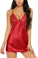 Avidlove Women Bridal Robe Satin Nightgown Lace Lingerie Set Sexy Babydoll V Neck Sleepwear Strap Chemise L, Red