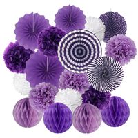 Hanging Paper Fan Set, Cocodeko Tissue Paper Pom Poms Flower Fan and Honeycomb Balls for Birthday Baby Shower Wedding Festival Decorations - Purple