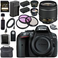 Nikon D5300 DSLR Camera with AF-P 18-55mm VR Lens (Black) + EN-EL14 Replacement Lithium Ion Battery + External Rapid Charger + Sony 64GB SDXC Card + Carrying Case Bundle