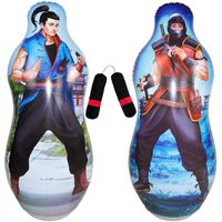 Inflatable Two Sided Punching Bag & Plush Nun-chuck Set | Includes one 48" Tall Bop Bag (Ninja Illustration on Front and Kung Fu Master on Back) Plus One Soft Nun-chuck | Premium Materials & Artwork