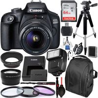 Canon EOS 4000D DSLR Camera with 18-55mm III Lens and Essential Accessory Bundle - Includes SanDisk Ultra 64GB SDXC Memory Card & Digital Slave Flash & 3PC Multi-Coated Filter Set & More