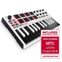 Akai Professional MPK Mini MKII LE White | White, Limited Edition 25 Key Portable USB MIDI Keyboard With 8 Backlit Performance Ready Pads, 8 Assignable Q Link Knobs & A 4 Way Thumbstick