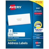 Avery Address Labels with Sure Feed for Inkjet Printers, 1" x 4", 2,000 Labels, Permanent Adhesive (8461)