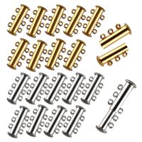I-MART Pack of 20 Multi 3 Strand Slide Lock Clasps, Connectors for Necklace/Bracelet Jewelry Findings, 10 Pcs Silver & 10 Pcs Gold Plated Brass