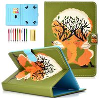 LittleMax 7 Inch Universal Tablet iPad Andriod Case, Colorful Cards Slots Folio Flip Kickstand Case Protective Cover Synthetic Leather Shell for All 7 Inch Tablets - Foxes