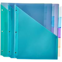 AmazonBasics Two Pocket Plastic Dividers with 5 Tabs, Multicolor, Pack of 3 Sets