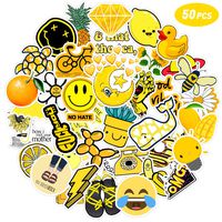 50 Pcs Yellow VSCO Vinyl Cute Cool Waterproof Stickers for Hydro Flask, Water Bottle and Laptop - Suitable for Kids, Girls, Teens, Women