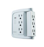 Woods 41423 Space-Saving Power Adapter Surge Protector With 6 Outlets In Which 90° For 1440J Of Protection,
