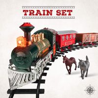 Classic Train Set w/ Lights and Sounds - Battery Operated Electric Train with 8 Rails, Locomotive Steam Engine and 3 Train Cars - 4 Model Horses for Imaginary Play - Christmas Train for Under The Tree