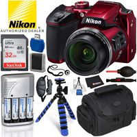 Nikon COOLPIX B500 Digital Camera (Red, 26508) & 16PC Essential Accessory Bundle - Includes: SanDisk Ultra 32GB SDHC Memory Card + 4X Rechargeable AA Batteries with Charger + Carrying Case + More