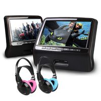 XTRONS 9" HD Active Car Pillow Headrest Monitor Portable DVD/USB Player Game HDMI (HD9PCHBlackx2+DWH003+DWH004)