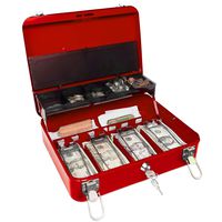Certus Global Large Red Cash Box with Money Tray, Secure Lock, Cantilever Coin Tray 4 Bills/ 5 Coins (Cardinal Red)